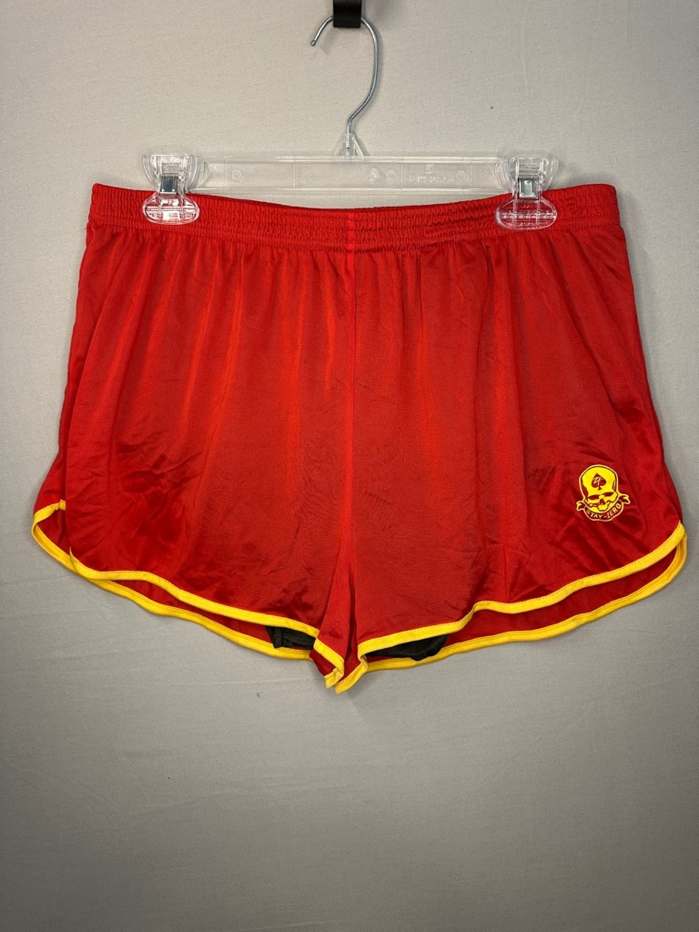 Zero Foxtrot Stay Zero Men's XL Red Silkie Shorts with Yellow Trim NWOT